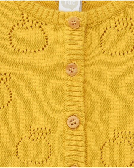 Yellow knitted jacket for girls with openwork apple design