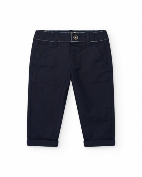 Navy blue flat pants for boys with pockets and adjustable waist