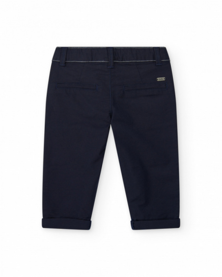 Navy blue flat pants for boys with pockets and adjustable waist