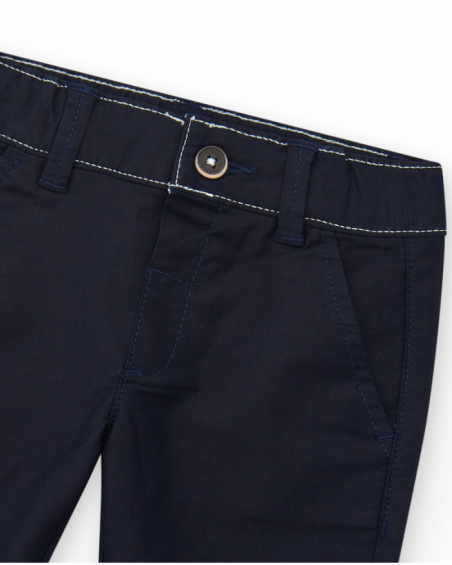 Navy blue flat pants for boys with pockets and adjustable waist