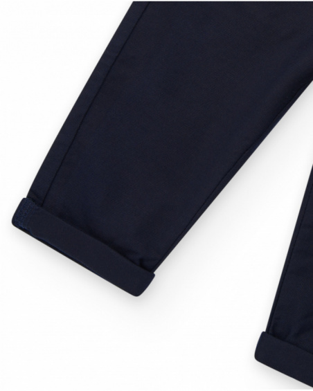 Navy blue flat pants for boys with pockets and adjustable waist