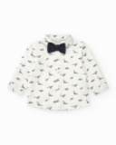 White shirt for boys with dinosaurs and detachable bow tie