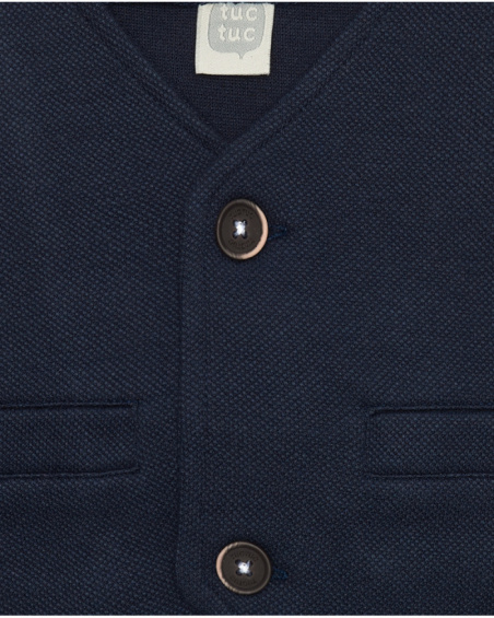 Navy blue vest for boys with buttons and decorative pockets