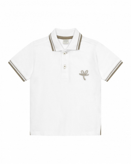 White polo shirt for boys with contrasting trims and embroidery