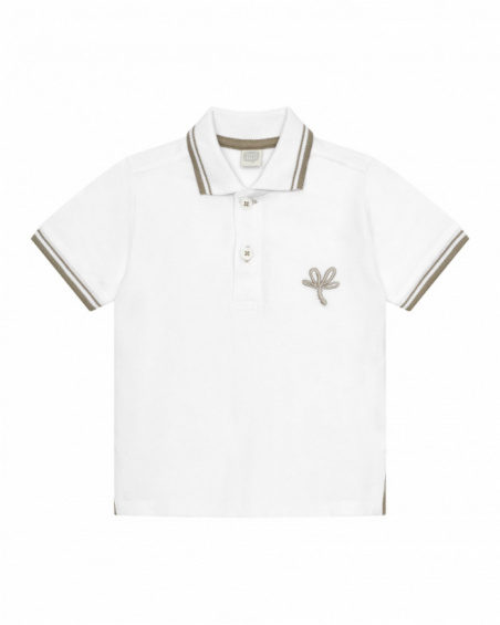 White polo shirt for boys with contrasting trims and embroidery