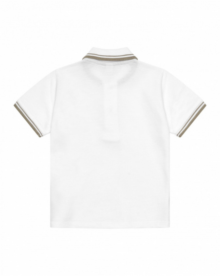 White polo shirt for boys with contrasting trims and embroidery