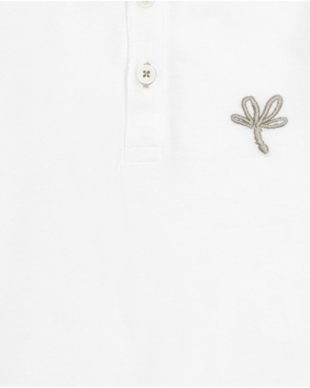 White polo shirt for boys with contrasting trims and embroidery