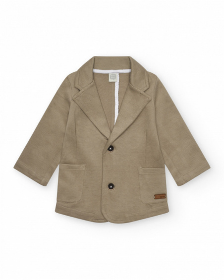 Beige blazer for boys with two-button closure and pockets