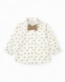 White shirt for boys with beige leaves and detachable bow tie