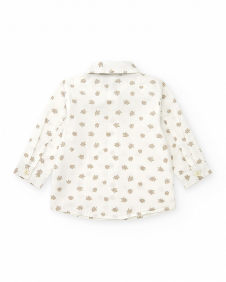 White shirt for boys with beige leaves and detachable bow tie