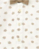White shirt for boys with beige leaves and detachable bow tie