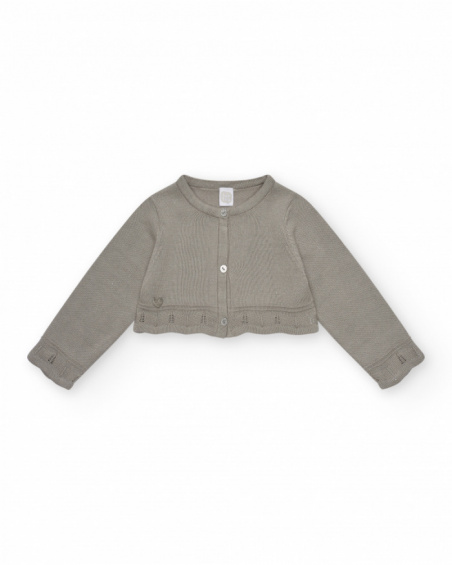 Beige knitted jacket for girls with shiny buttons