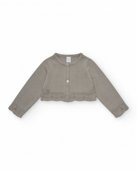Beige knitted jacket for girls with shiny buttons