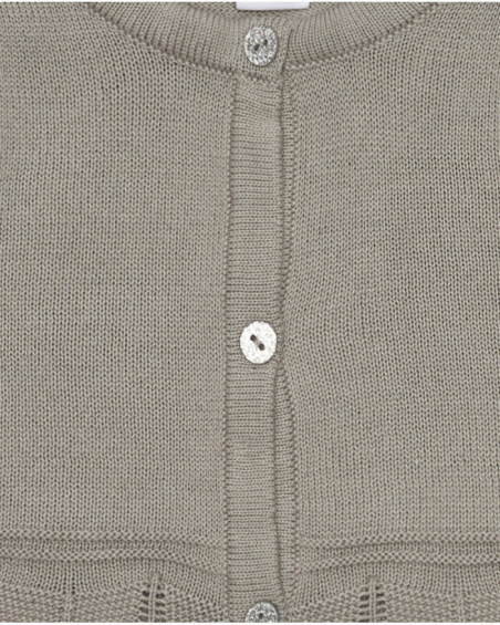 Beige knitted jacket for girls with shiny buttons