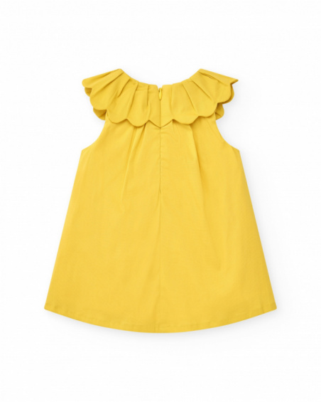 Sleeveless yellow dress for girls with floral print and ruffled collar