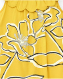 Sleeveless yellow dress for girls with floral print and ruffled collar
