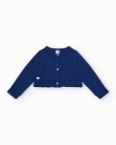 Navy blue knitted jacket for girls with round collar and buttons