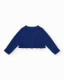 Navy blue knitted jacket for girls with round collar and buttons