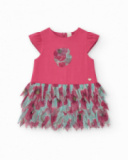 Fuchsia dress for girls with flower and tulle skirt