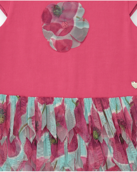 Fuchsia dress for girls with flower and tulle skirt
