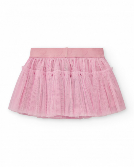 Pink tulle skirt for girls with heart-patterned waistband