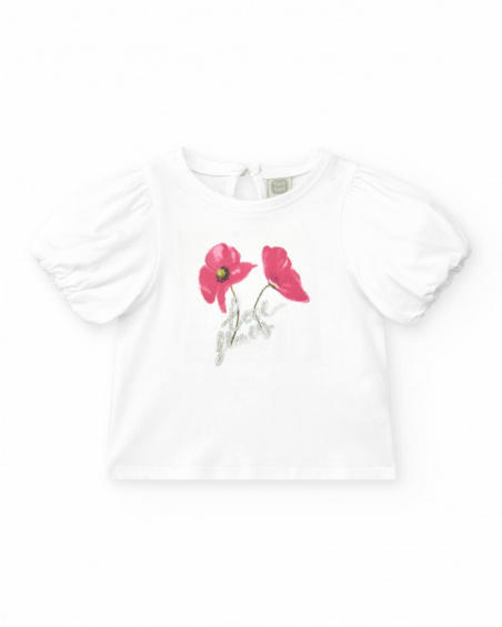 White T-shirt for girls with flowers and glitter