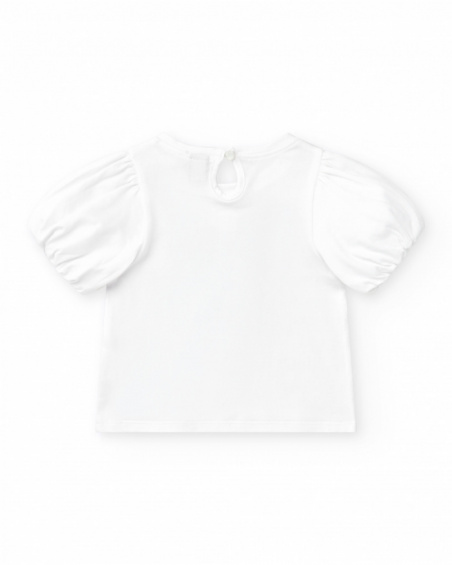 White T-shirt for girls with flowers and glitter