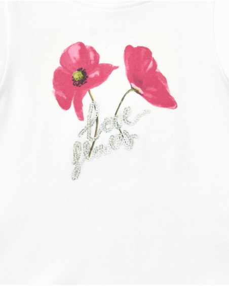 White T-shirt for girls with flowers and glitter