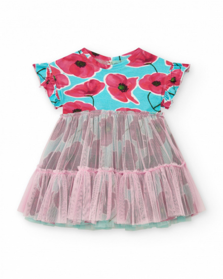 Blue floral dress for girls with tulle skirt