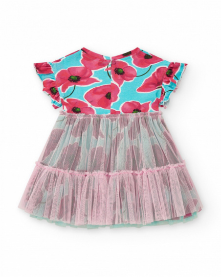 Blue floral dress for girls with tulle skirt