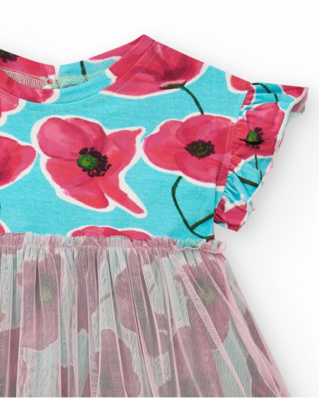 Blue floral dress for girls with tulle skirt