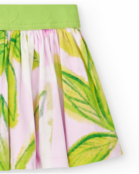 White skirt for girls with green and pink leaves