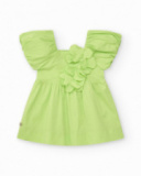 Green dress for girls with flowers and ruffles