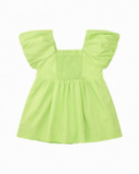 Green dress for girls with flowers and ruffles