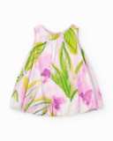 Pink floral dress for girls with pleats