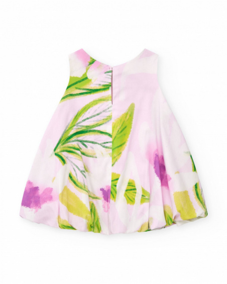 Pink floral dress for girls with pleats