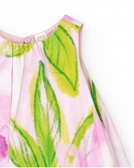 Pink floral dress for girls with pleats