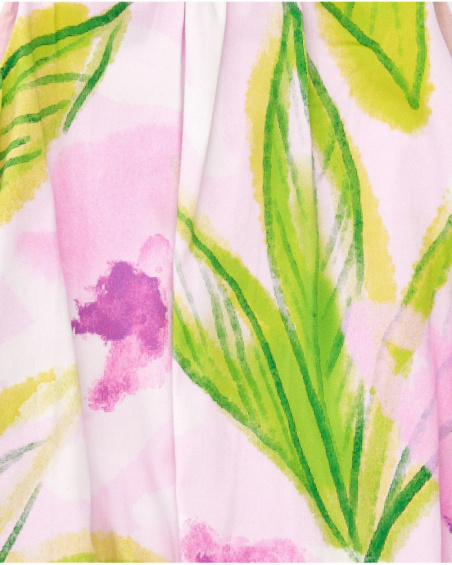 Pink floral dress for girls with pleats