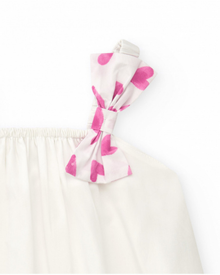 White shirt for girls with pink printed bow