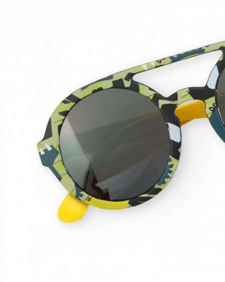 Green sunglasses for boys with camouflage print