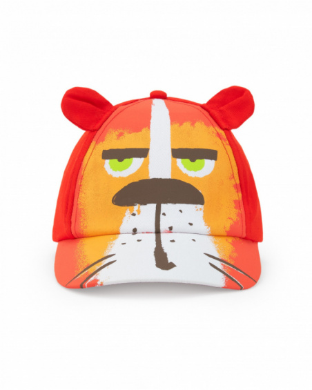 Red cap for boys with ears and lion design