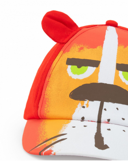 Red cap for boys with ears and lion design