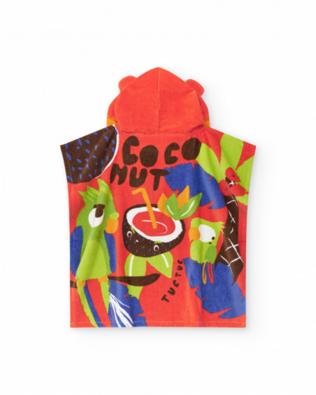 Poncho towel for boys with animal hood
