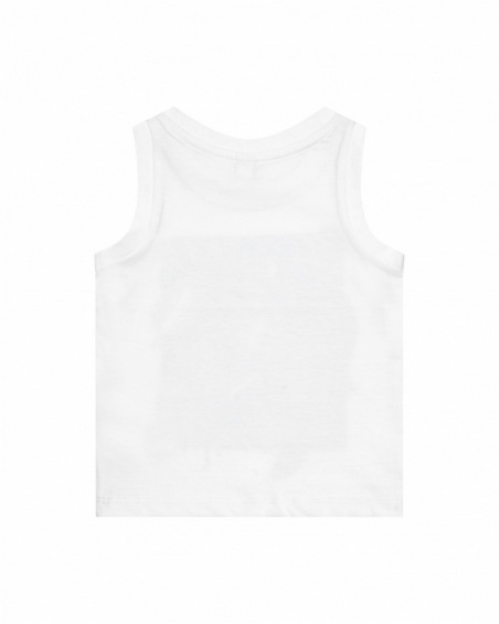 White sleeveless T-shirt for boys with tropical print