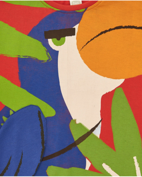 Multicolor T-shirt for boys with toucan and appliques