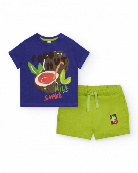 Boys' outfit with coconut T-shirt and green bermuda shorts