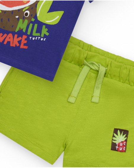 Boys' outfit with coconut T-shirt and green bermuda shorts