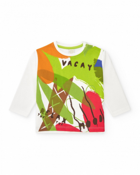 White long-sleeved T-shirt for boys with tropical print