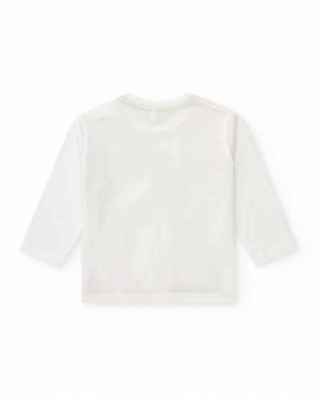 White long-sleeved T-shirt for boys with tropical print