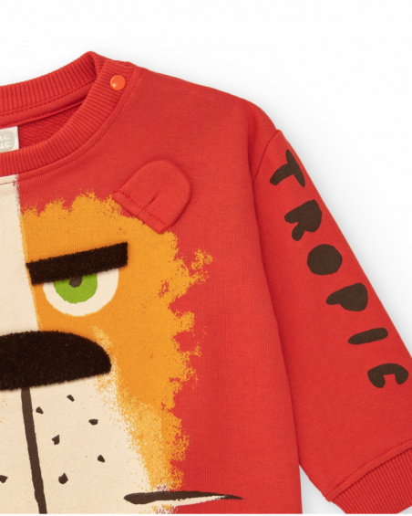 Red sweatshirt for boys with lion and 3D ears